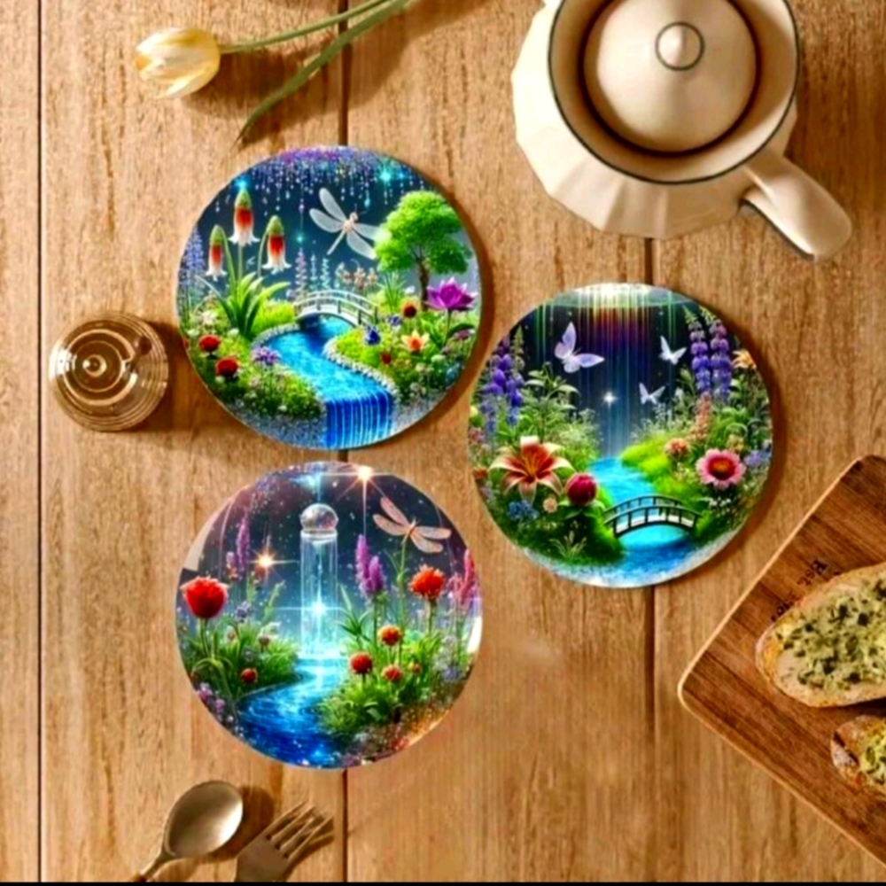 Nature-Themed Wood Coasters Set Of 6